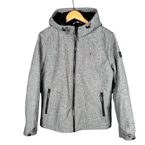 Tommy Hilfiger Men's M Gray Hooded Softshell Jacket Lined Wind Water Resistant